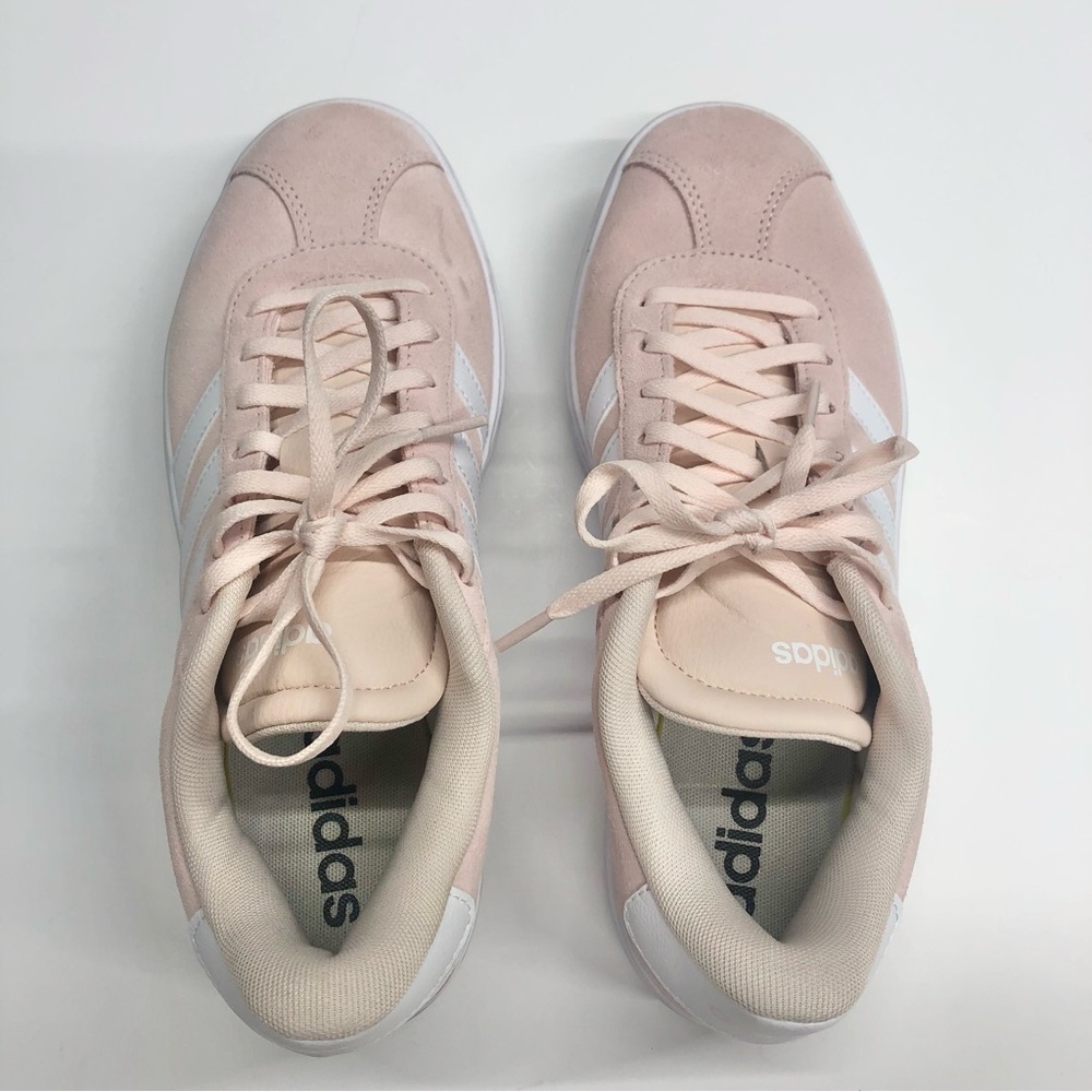 Adidas VL Court Bold Womens 9 Quartz Cloud White Pink Suede Low Top Sneakers - Picture 6 of 9